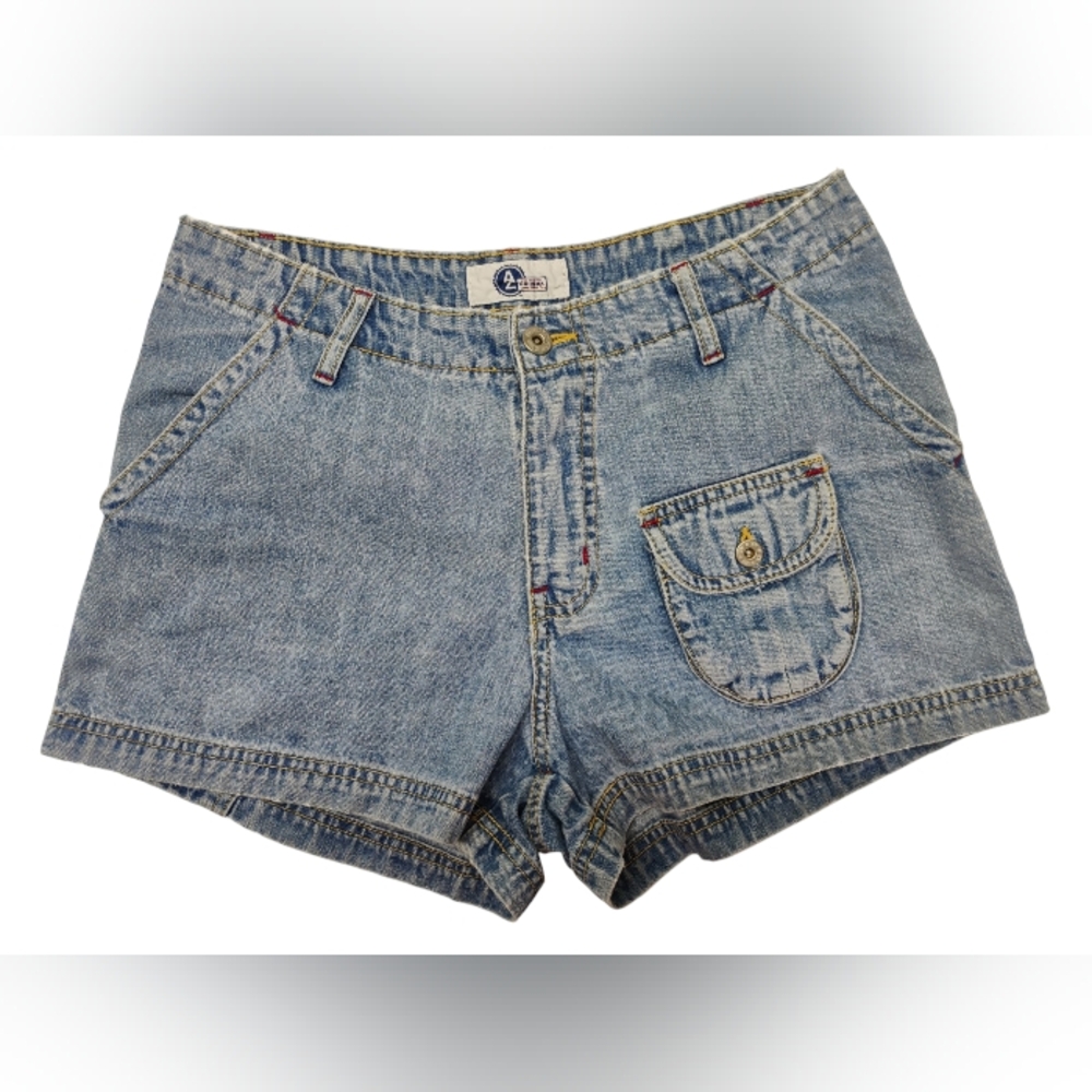 Y2K Arizona Denim Cargo Shorts Women Sz 9 High Rise Blue Jean Pockets N1